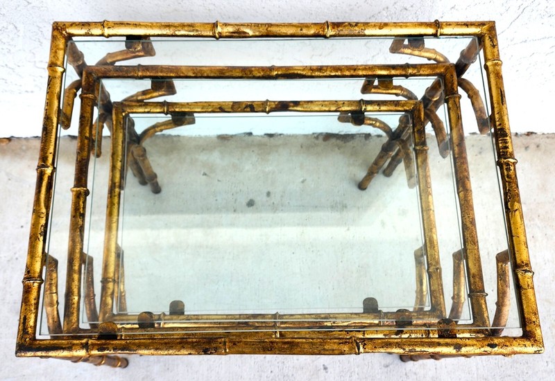 Vintage Nesting Tables Gilded Faux Bamboo Set of 3 gallery