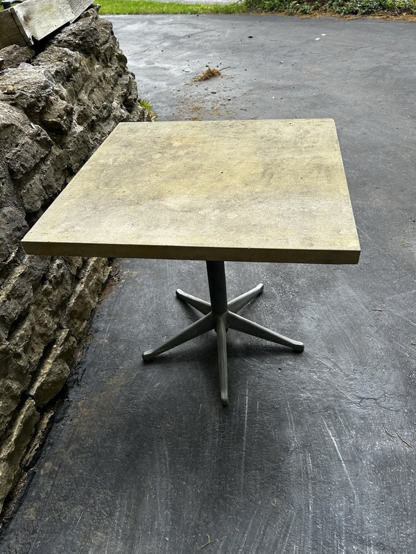 Mid Century Modern Limestone And Custom Steel Base Outdoor Dining Table, 1970s gallery