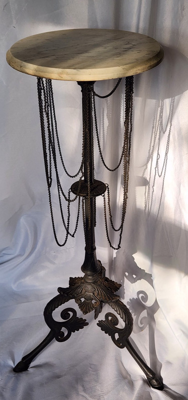 Beautiful Antique Marble & Cast-Iron Side Table/Plant Stand w/ Chains AMNacht?