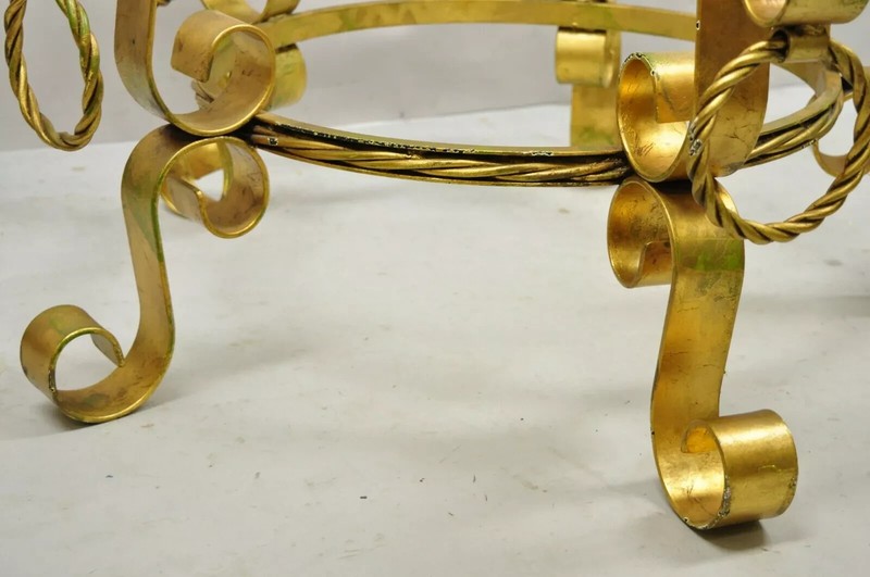 Hollywood Regency Gold Iron Scroll Agate Stone Specimen Resin Top Coffee Table gallery