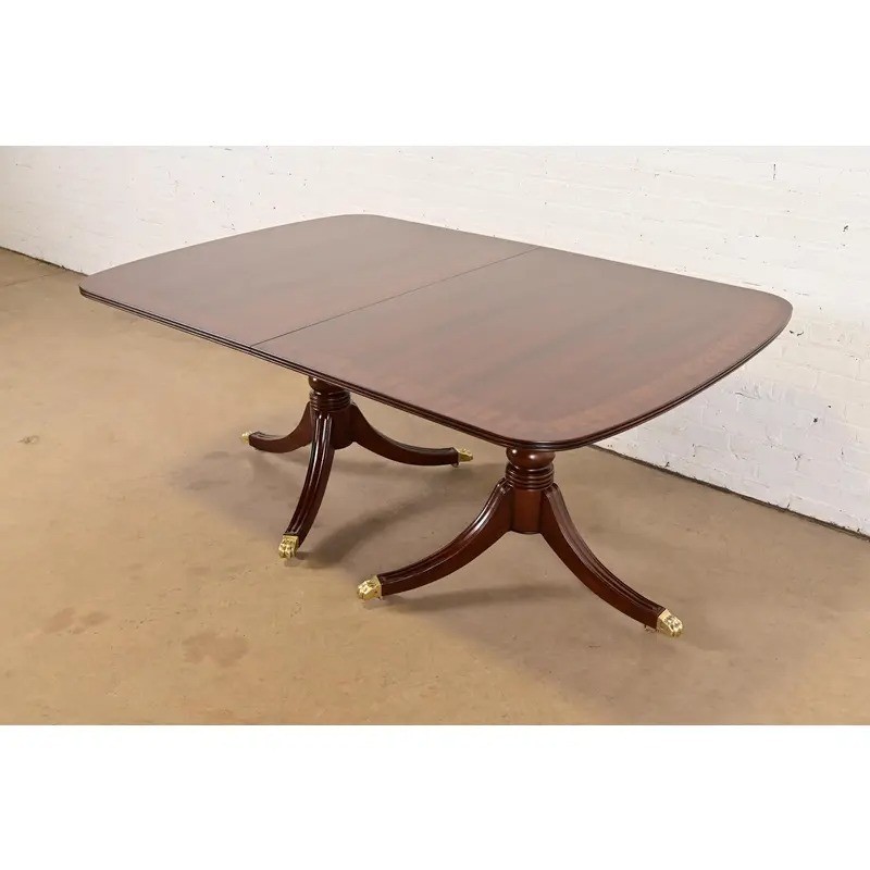 Henredon Georgian Banded Mahogany Pedestal Extension Dining Table, Refinished gallery