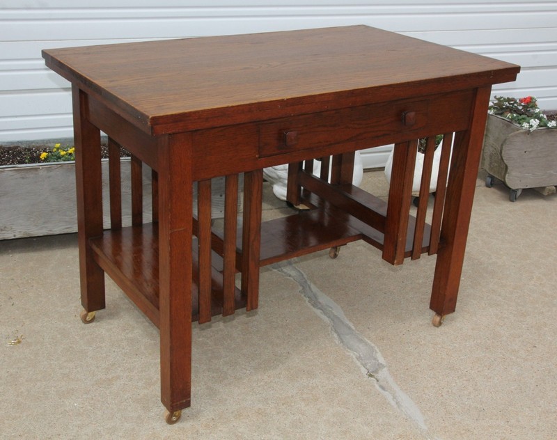 Antique Arts & Crafts Mission Oak Library Table SlatSide Bookshelves Desk Office gallery