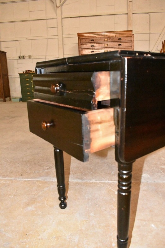Antique Empire Style Drop Sides Table with Turned Legs Dark Ebonized Finish gallery