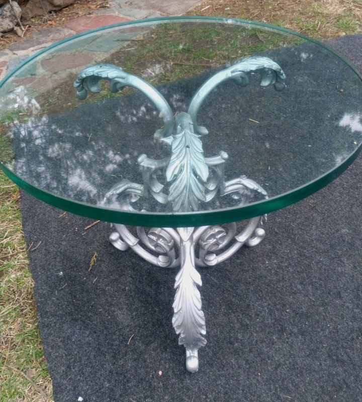 VTG VICTORIAN ROUND GLASS Wrought Iron 18x18" FLORAL use IN/Out ELEGANT RARE WOW