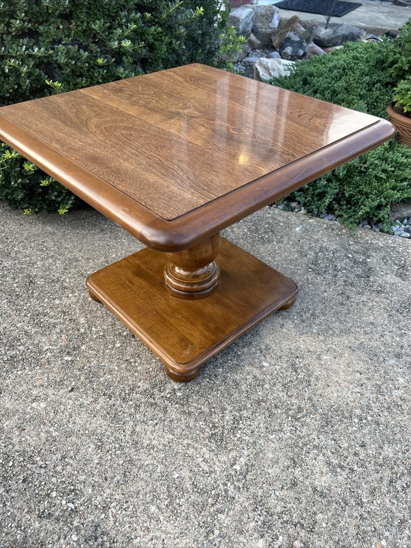 Square Ethan Allen Pedestal Table Vintage Nutmeg Heirloom Lamp End Side 20×16.5