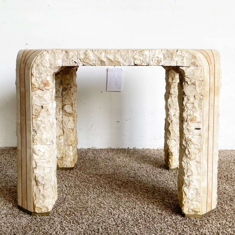 Postmodern Beige and Pink Tessellated Stone Side Table gallery