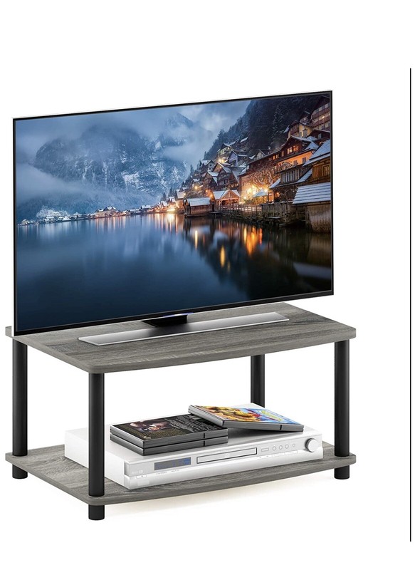French Oak Grey/Black 2-Tier Elevated TV Stand Table Entertainment Stand (a) M13 gallery