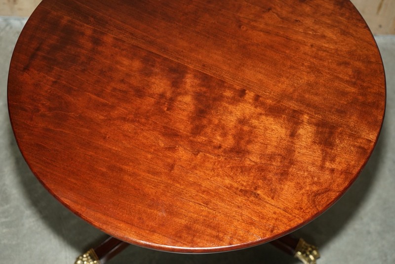 RESTORED ENGLISH MAHOGANY LARGE TRIPOD SIDE TABLE WITH BRASS LIONS PAW CASTORS gallery