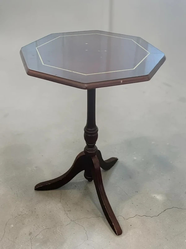 Vintage Mahogany Octagonal Wine Table Tripod Pedestal Side Table gallery