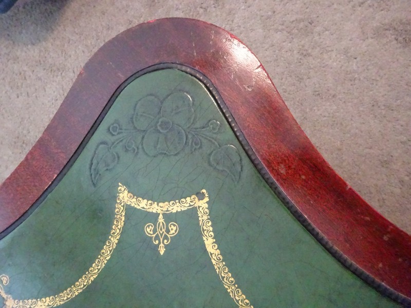 Rare Bevan Funnel Green Tooled Leather Top Coffee Table Gold Accents Mahogany gallery