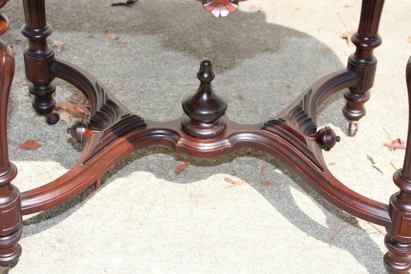 Exceptional XLarge Walnut Victorian Marble Top Library Center Table gallery