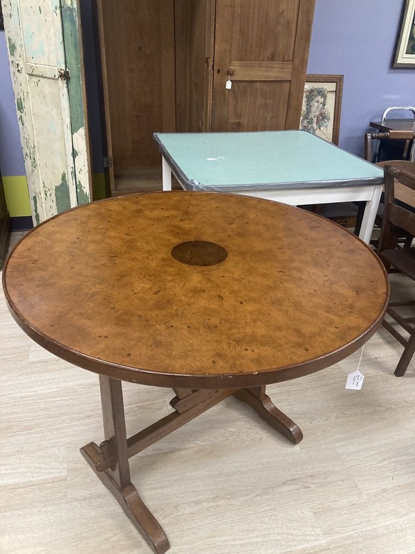 Antique tilt birdseye maple table. Quite large at 36 inch diameter.. gallery