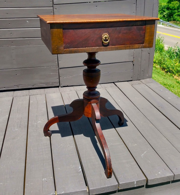 Antique Maple One Drawer Stand w 3 Splayed Scrolled Legs New England Style 1800s gallery