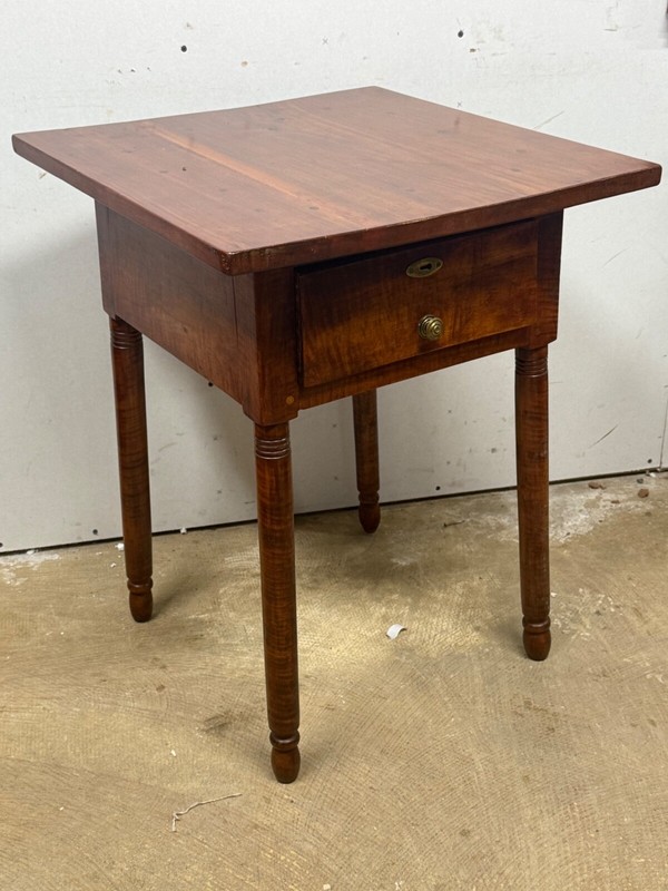 antique bench made tiger maple & walnut work table night stand end 1800s drawer gallery