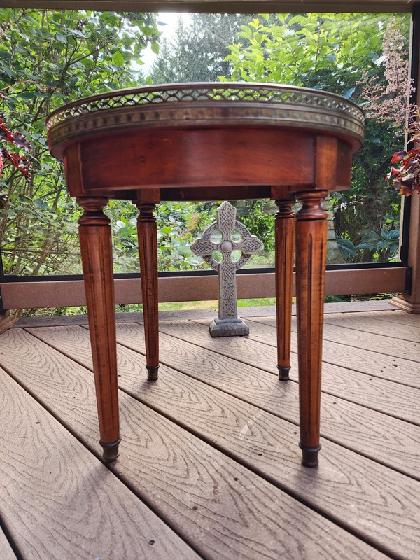 Danby Peach Marble Top Accent Side Table, French LOUIS XVl Style, Brass Accents gallery