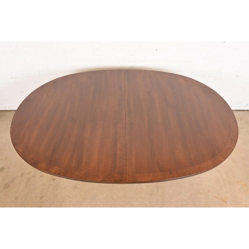 Thomasville Regency Walnut and Burl Wood Pedestal Dining Table, Refinished gallery