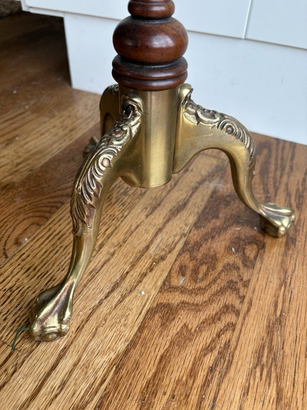 Antique Brass Wood Pedestal Display Plant Stand Accent Side Table 2 Tier 33” T gallery