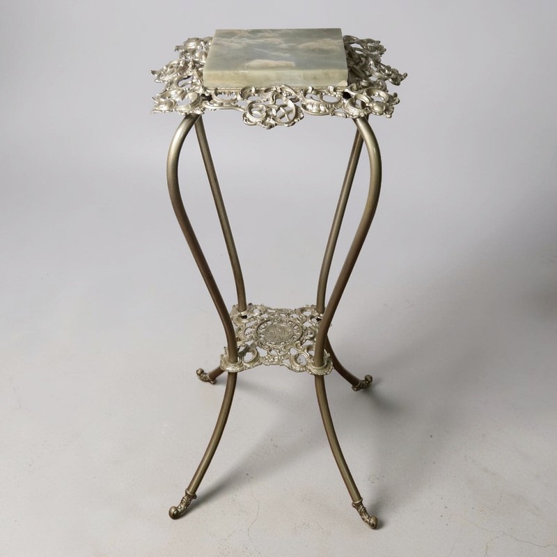 Antique Victorian Marble Top Plant Stand Tall Pedestal Ornate Filigree Baroque gallery
