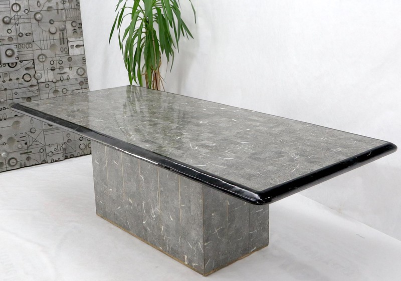 Large Tessellated Black & Grey Stone Brass Inlay Dining Table gallery