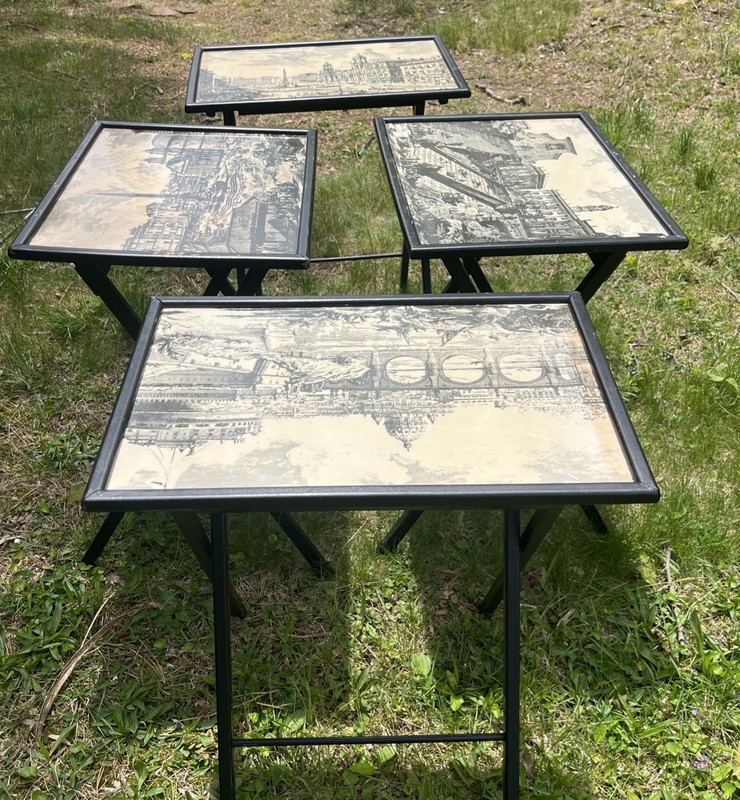 Artex Butlerette Set Of 4 ￼Mid-Century Black Folding Tray Tables, Piranesi Style gallery