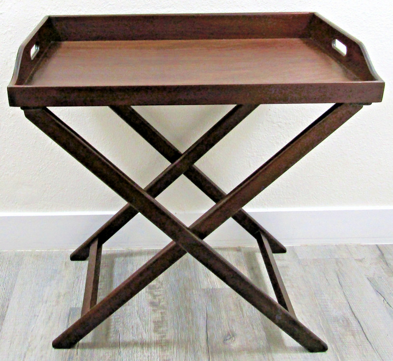 Mid 20th Century Vintage English Butler's Mahogany Tray Table With Folding Stand gallery