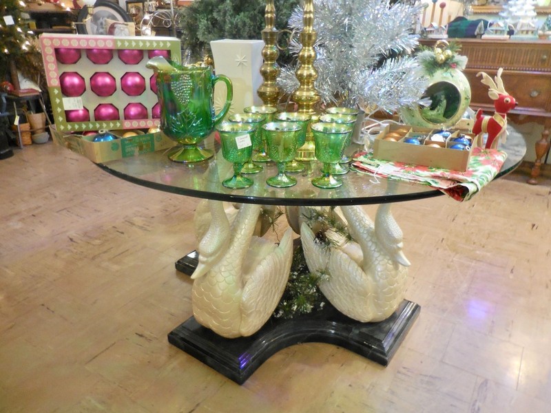Hollywood Regency Swan table glass top Frank sinatra estate gallery
