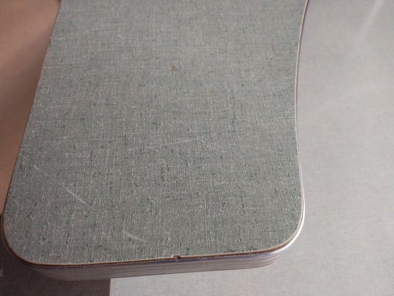 Vintage Blue Green Mid Century Modern Formica 2 Tier Boomerang Atomic end table gallery