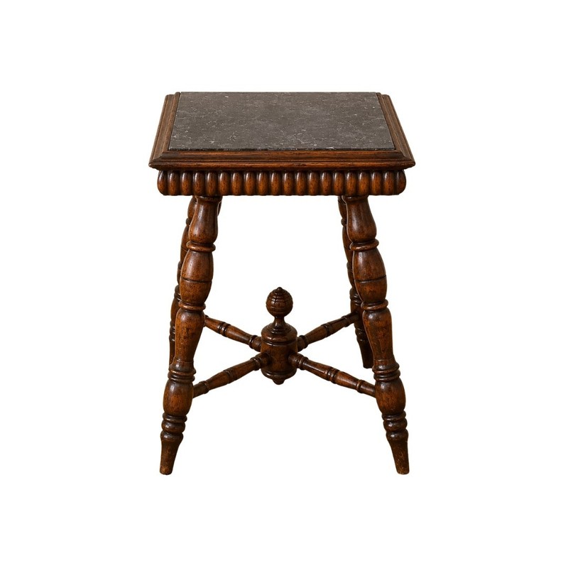 19th Century English Oak Side Table with Marble Top