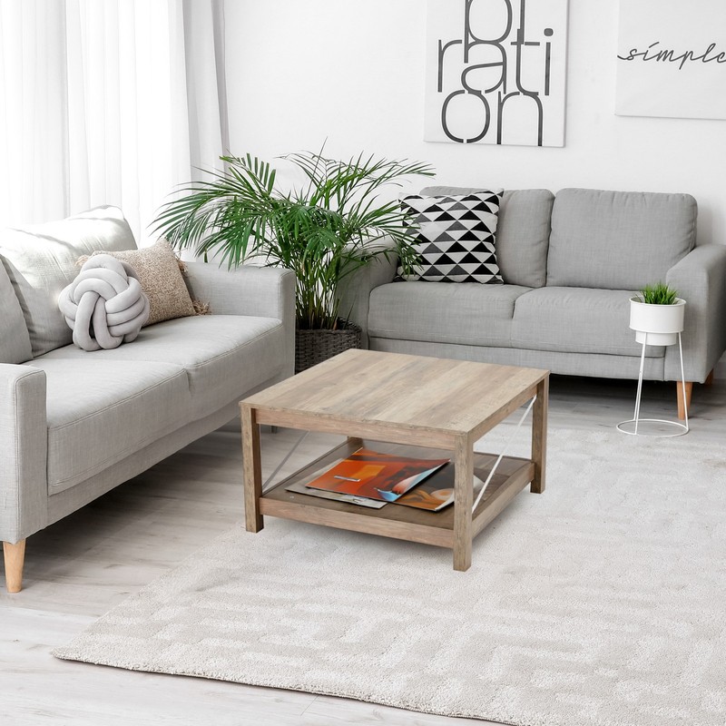JOMEED 31.5" Square Coffee Table Modern Farmhouse Living Room Furniture, Beige gallery