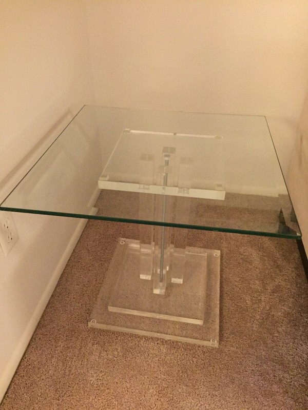 1 Mid Century Modern Lucite base glass top coffee table & 2 matching end tables gallery