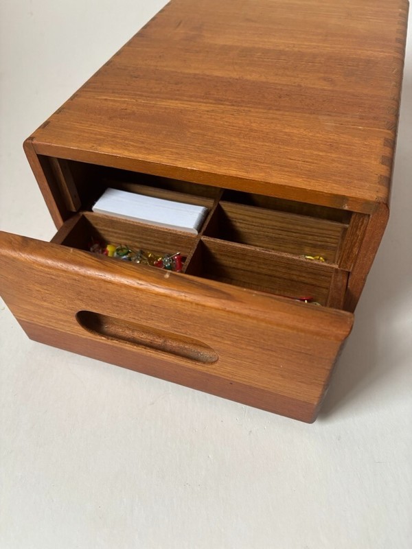 Vintage Danish Mid Century Solid Teak Dovetail Multi-use Box with Drawer Busines gallery