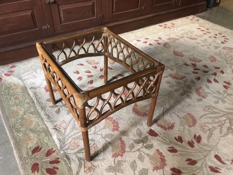 VTG BAMBOO END SIDE TABLE W/GLASS 2 AVAILABLE 20” TALL X 24 X 20” MCM BOHO gallery