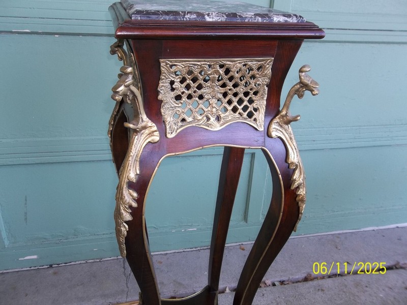 Rare Antique Vintage Mahogany Marble Top w/ Brass Griffon Renaissance Fern Stand gallery