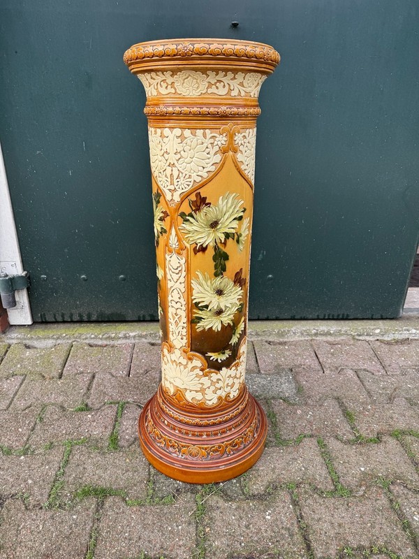Pedestal Antique English Porcelain Column 1913 Hand Painted Floral Decor