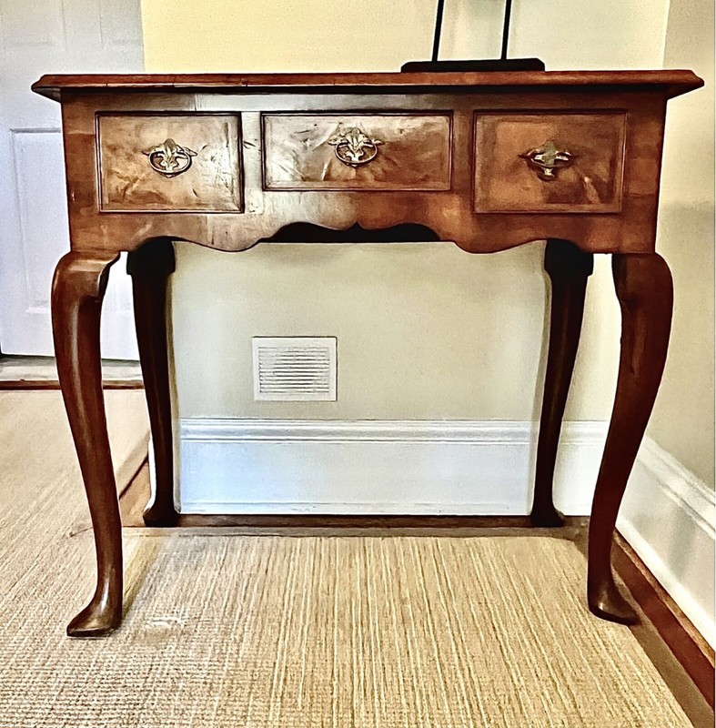 Vintage Queen Anne Style Burl Walnut Lowboy Console Table gallery