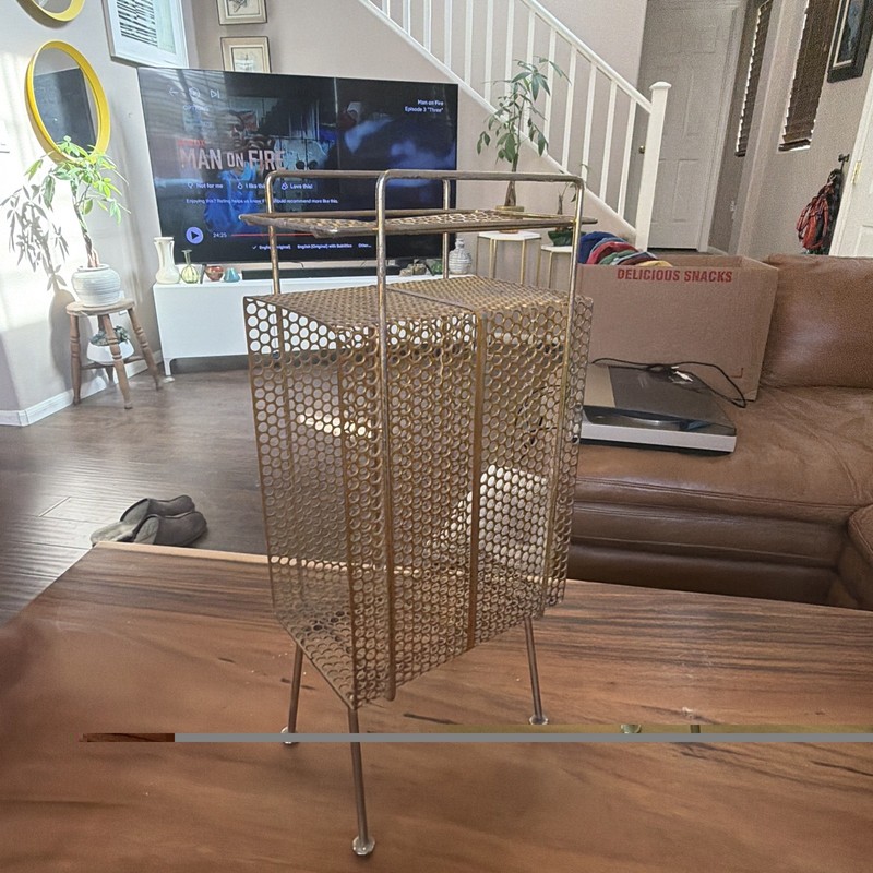 Vintage Wire Rack Mesh Metal Stand Side Table with Pen Holder 1950s Original