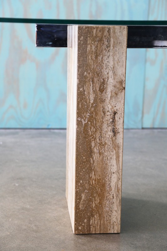 PostModern 1970s Gray Travertine Chrome and Glass Dining Table or Desk Artedi gallery