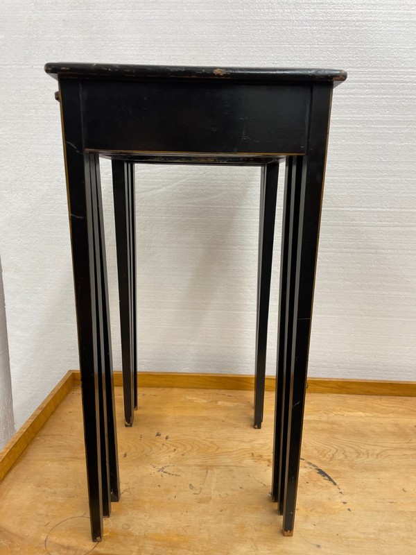 Black Paint decorated Nesting Tables set of 3 Glass Tops solid wood tables gallery