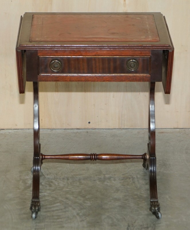 BEVAN FUNNELL OXBLOOD LEATHER SIDE END TABLE EXTENDING TOP GREAT GAMES TABLE gallery