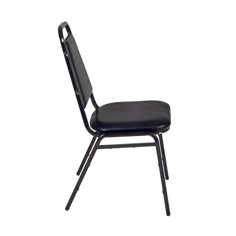 48 in. Square X-Base Breakroom Table- Grey & 4 Restaurant Stack Chairs- Black gallery