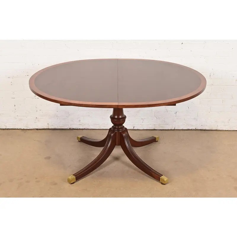 Baker Furniture Style Georgian Pedestal Extension Dining Table, Newly Refinished