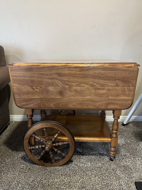 Vintage Maple Tea Cart With ￼ Removable Tray, And Drawer With Expandable Leafs ￼