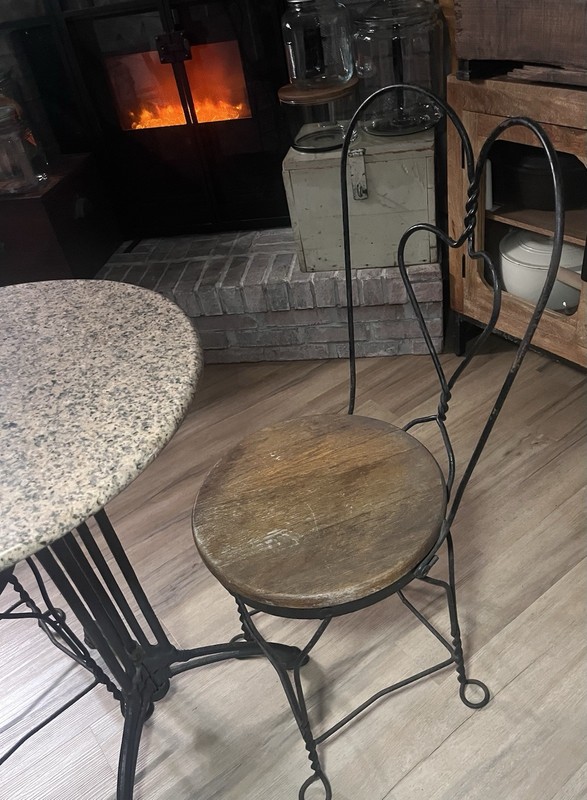 Bistro Table French Style Cast Iron & Granite 3 Leg, Jointed, 2 Parlor Chairs gallery