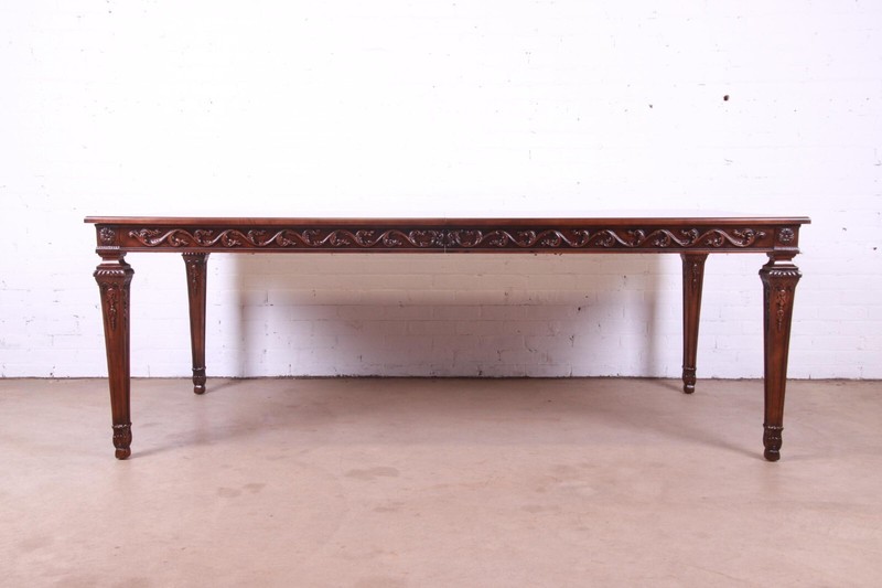 Henredon Italian Provincial Carved Mahogany Parquetry Top Extension Dining Table gallery