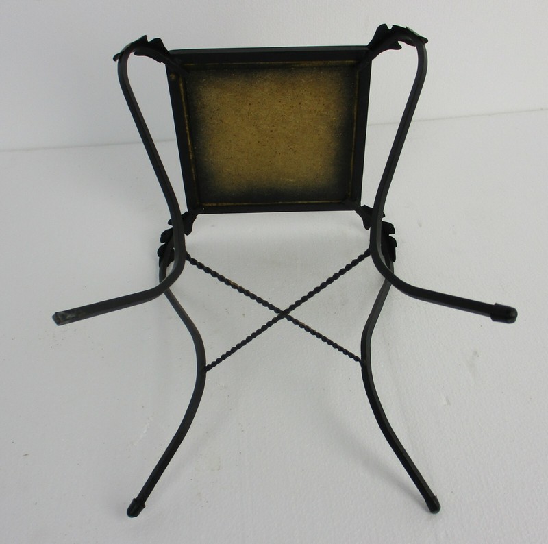 Vintage Small Side Table Plant stand Mosaic tiles Checkered pattern Wrought Iron gallery