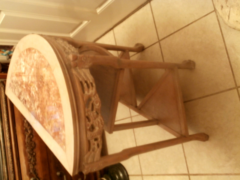 ANTIQUE /VINTAGE HAND CARVED CONSOLE HALL HALF MON TABLE MARBLE TOP gallery