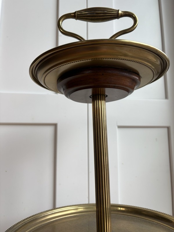 Antique Brass Wood Pedestal Display Plant Stand Accent Side Table 2 Tier 33” T gallery