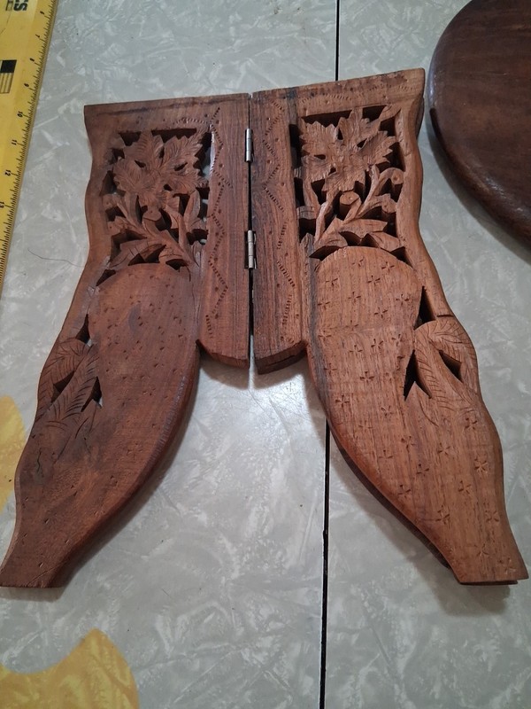 Vintage Hand Carved Ornate Accent Table Plant Stand With Folding Removable Base gallery