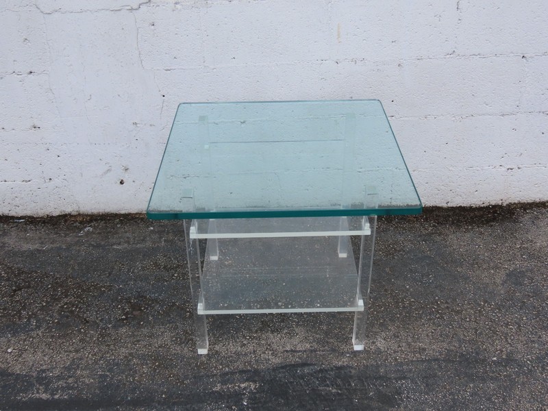 Hollywood Regency Two Tiers Lucite Glass Top Side End Table 6382 gallery