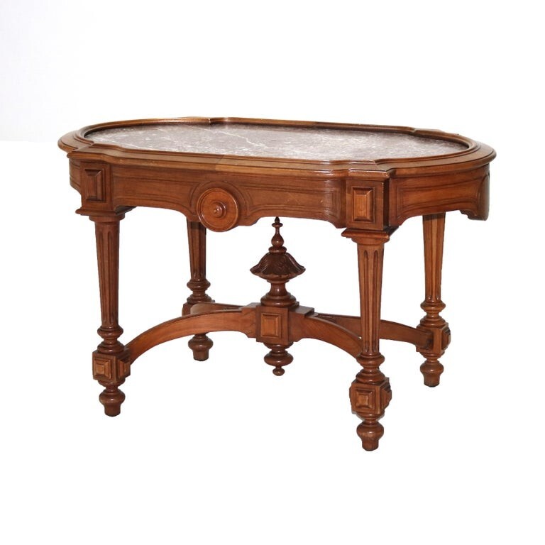 Antique Renaissance Revival Walnut Rouge Marble Parlor Table & Picture Frame Top gallery